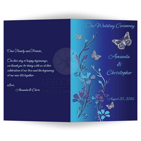 Wedding Program Royal Blue Turquoise Mauve Flowers