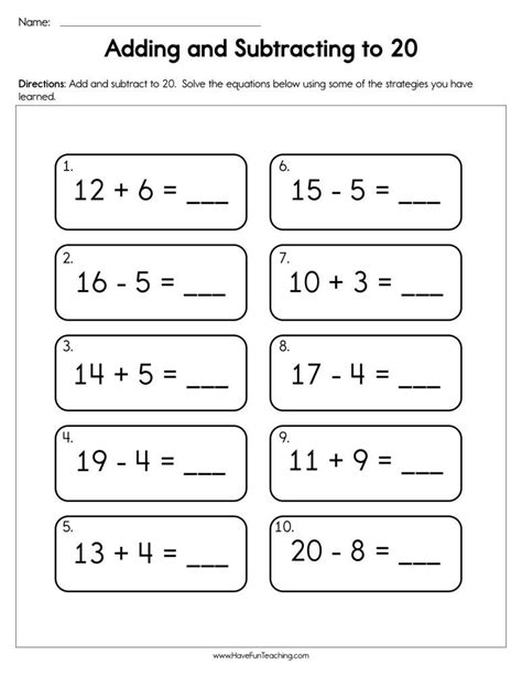 Subtract Within 20 Worksheets