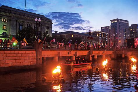 Providence Ri Waterfire Celebration And Wood Boat Photograph By Toby Mcguire Pixels