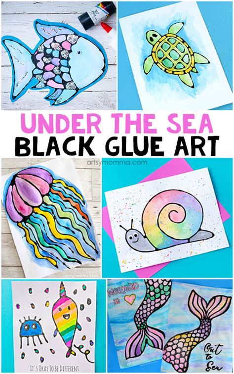 Under The Sea Watercolor Art With Black Glue Artsy Momma