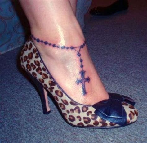 Awesome rosary beads tattoo on ankle. 70 Fabulous Rosary Tattoos On Ankle