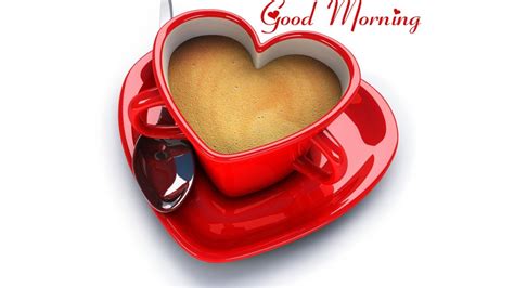 Love Red Heart Shape Coffee Cup Good Morning Wallpaper