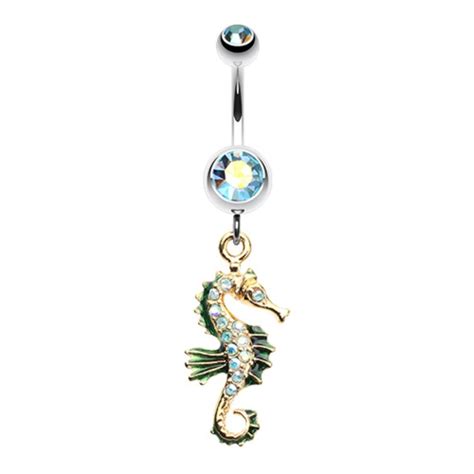 Sparkling Seahorse Dangle Belly Button Ring Belly Button Piercing