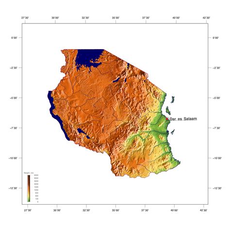 Large Elevation Map Of Tanzania Tanzania Africa Mapsland Maps