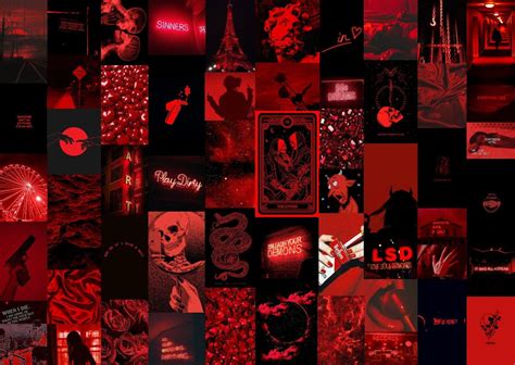 60 Pcs Red Grunge Aesthetic Wall Collage Kit Red And Black Grunge