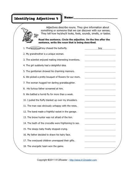 16 Printable Adjective Worksheets 4th Grade