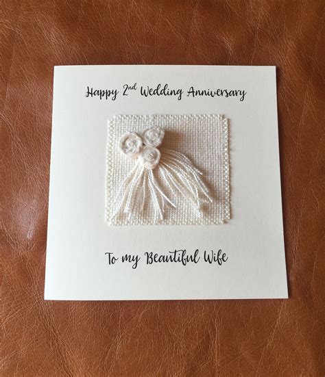 2nd Wedding Anniversary Card Handmade Cotton Anniversary Card Wife Her