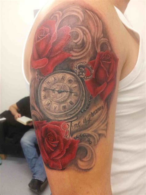 Clock tattoo with important date. Red Roses on Black Background ·① WallpaperTag