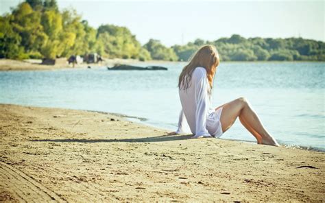 Wallpaper Sunlight Women Outdoors Model Sea Shore Sand Legs