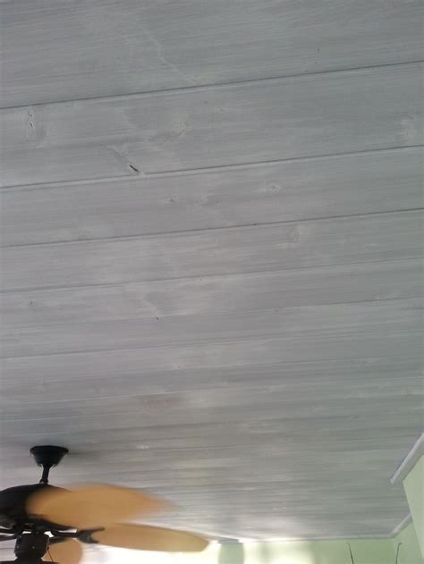 Whitewashed Wood Over Gray Stained Ceiling Wood Ceilings Wood Plank