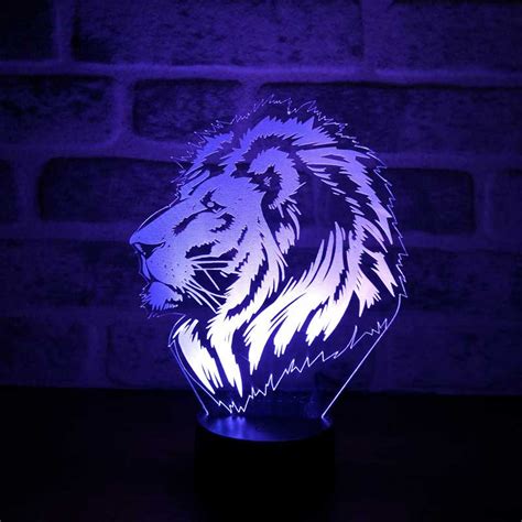 3d Lion Portrait Led Table Lamp Optical Illusion Modern Etsy