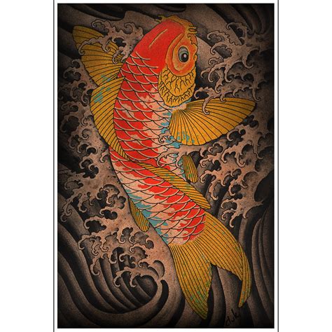 Koi By Clark North Traditional Japanese Tattoo Wall Art Print Poster