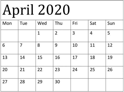 April 2020 Calendar Word Template April 2020 Calendar Calendar Word