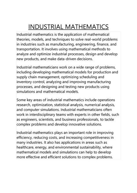 Industrial Mathematics Industrial Mathematics Industrial Mathematics