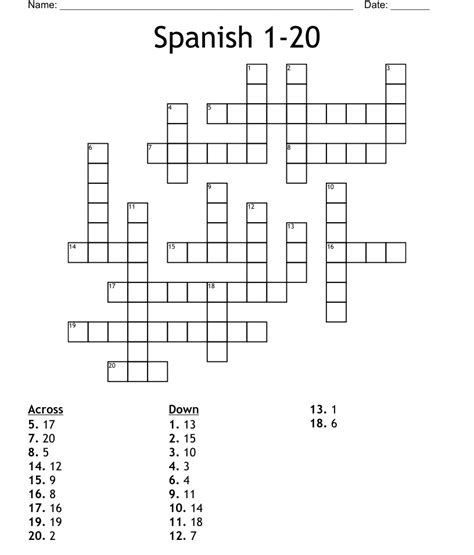 Spanish 1 20 Crossword Wordmint