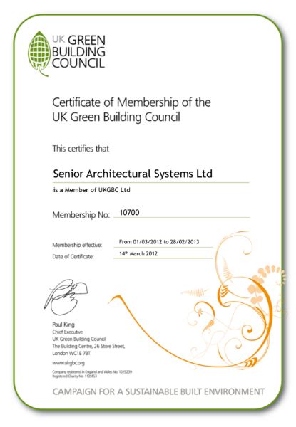 Uk Green Building Council Certificate Senior Architectural Systems