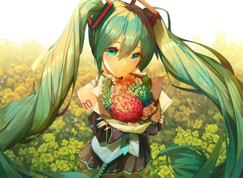 Wallpaper Hatsune Miku Flowers Twintails Vocaloid Resolution