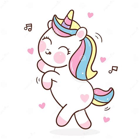 Flat Unicorn Fairy Cartoon Pony Child Vector Dance With Heart Stock