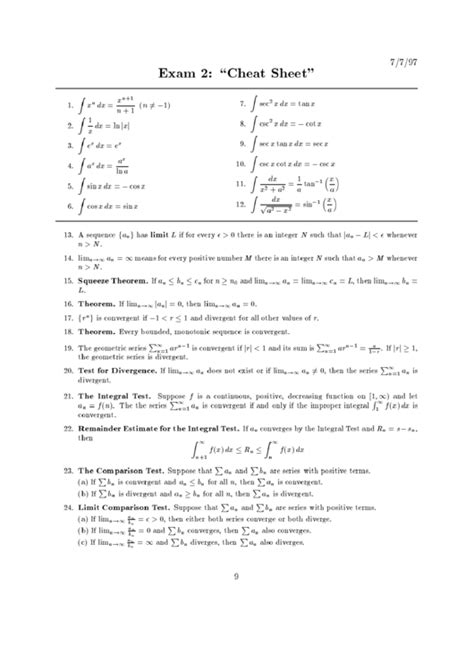 Printable Calculus Cheat Sheet Fillable Calculus Cheat Sheet Images