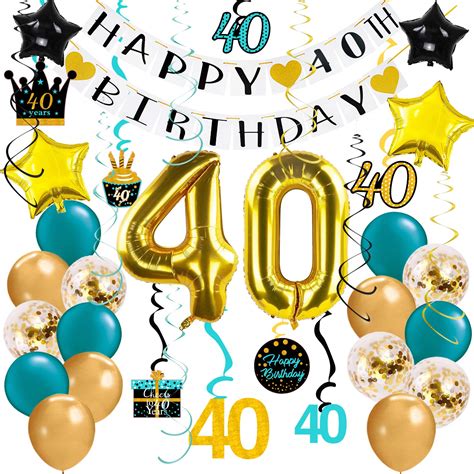 Buy Th Birthday Decorations For Women Teal Gold Confetti Balloons