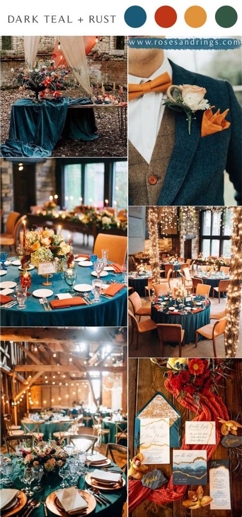 Dark Teal and Rust Fall Wedding Color Ideas for 2021 | Roses & Rings