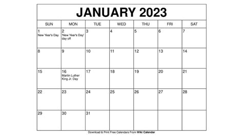 January Calendar Printable 2023 Printable Template Calendar