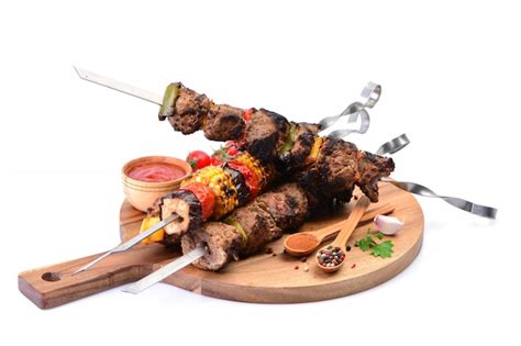 Premium Photo Kebab With Spices And Vegetables Isolated