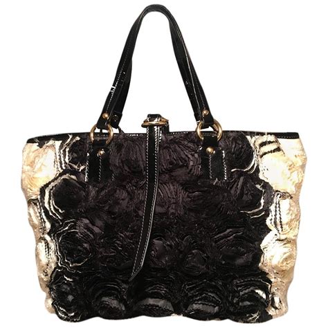 Valentino Black And Brown Silk Rosier Roses Tote Bag For Sale At