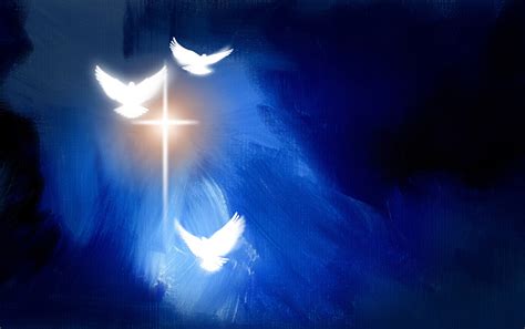 Spiritual Doves And Glowing Christian Cross Graphic Background Stock
