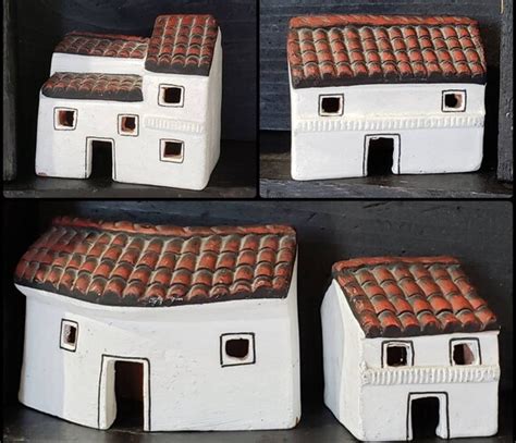 Four Terracotta Hacienda Putz Houses Handmade Mexican Folk Etsy