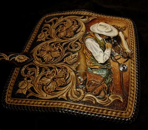Hand Tooled Cowboy Wallet Tooled Leather Wallet Sheridan Etsy