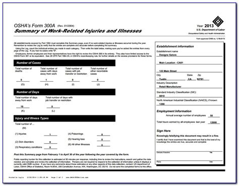 Fillable Osha Form 300a Printable Forms Free Online