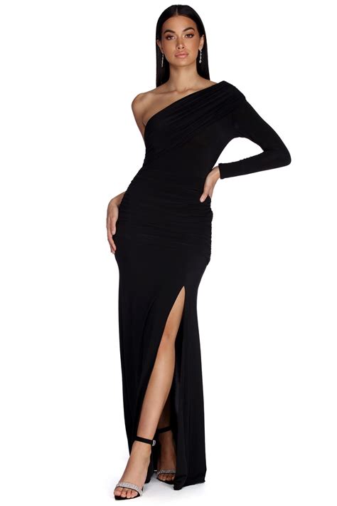 Maia Black Formal One Shoulder Dress Dress Hairstyles Long Black