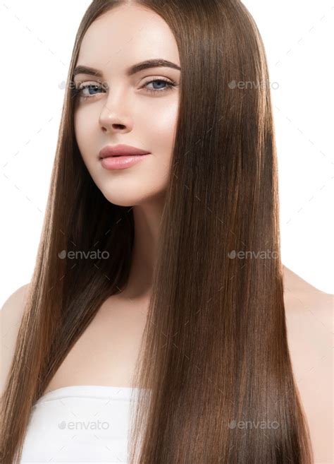 Woman With Long Smooth Hair Beautiful Hairstyle Fashion Make Up Beauty