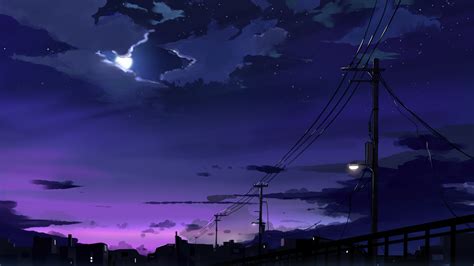 1280x720 Power Lines Moon Anime Quite Night 4k 720p Hd 4k Wallpapers