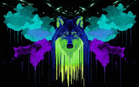 Wolf Wallpaper 4k Artwork Neon Black Background Watercolors