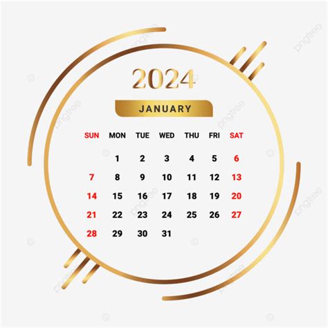 Gambar 2024 Kalender Bulan Januari Emas Dan Hitam Vektor Kalender