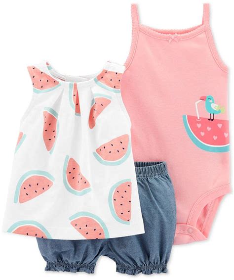 Carter S Carter Baby Girls 3 Pc Watermelon Print Cotton Top Bodysuit