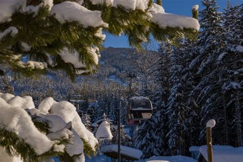 Ski Gondola Lift In Mountains Ski Attraction Mountains Winter Landscape View Stock Image