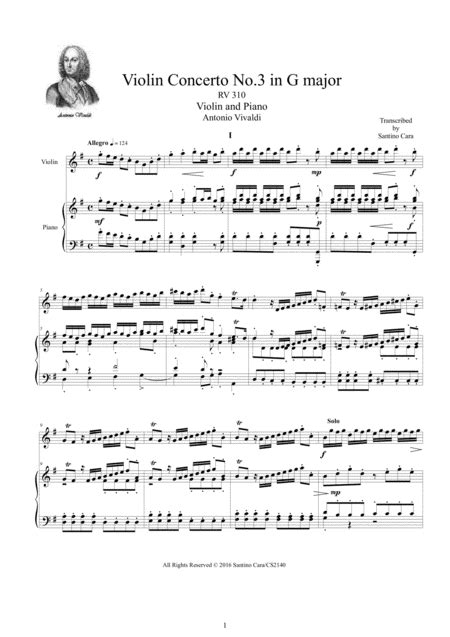 Vivaldi Violin Concerto In G Major Rv 310 Op3 No3 For Violin And
