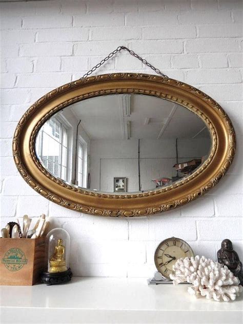 Vintage Extra Large Oval Bevelled Edge Wall Mirror With Gold Ornate Wooden Frame Mirror Wall