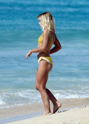 Jessica Woodley In Yellow Bikini On The Beach In Barbados Gotceleb