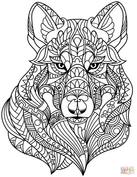 Free printable colouring sheets christmas. Wolf Head Zentangle coloring page | Free Printable ...