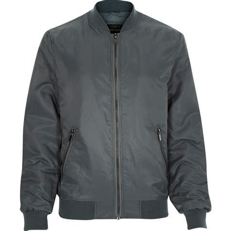 River Island Grey Bomber Jacket In Gray For Men Grey Lyst