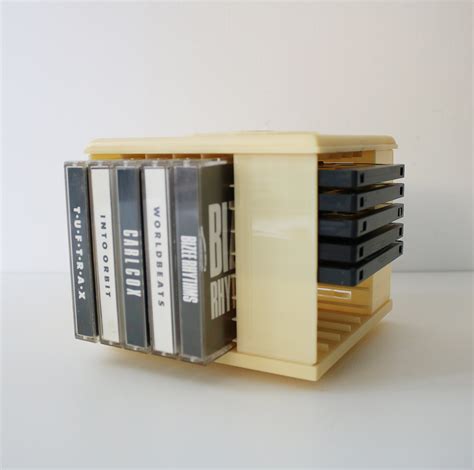 Rotating Audio Cassette Tape Storage Holder Rack In Cream Plastic