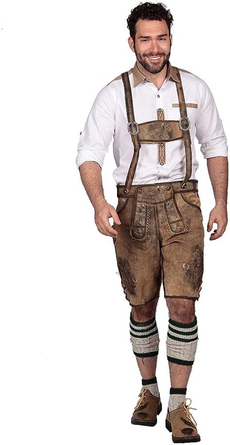 Oktoberfest Bavarian Herren Short Lederhosen For Men Traditional Authentic German Outfit Brown