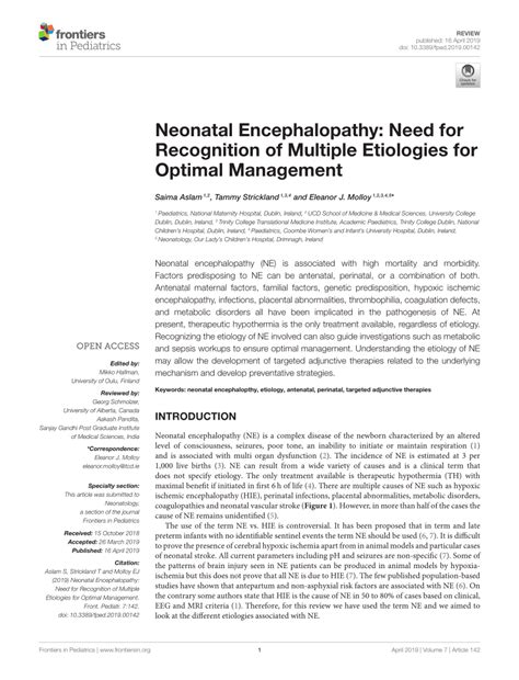 Pdf Neonatal Encephalopathy Need For Recognition Of Multiple