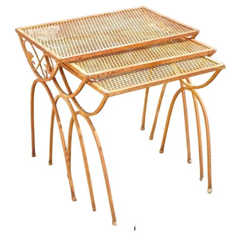 Vintage Salterini Mid Century Wrought Iron Nesting Side Tables Set Of