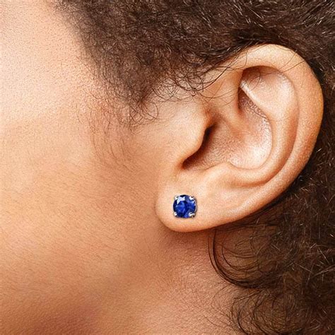Ct Blue Sapphire Stud Earrings In Platinum Mm