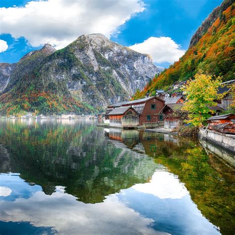 Classic Postcard View Of Famous Hallstatt Lakeside Town Reflecting In